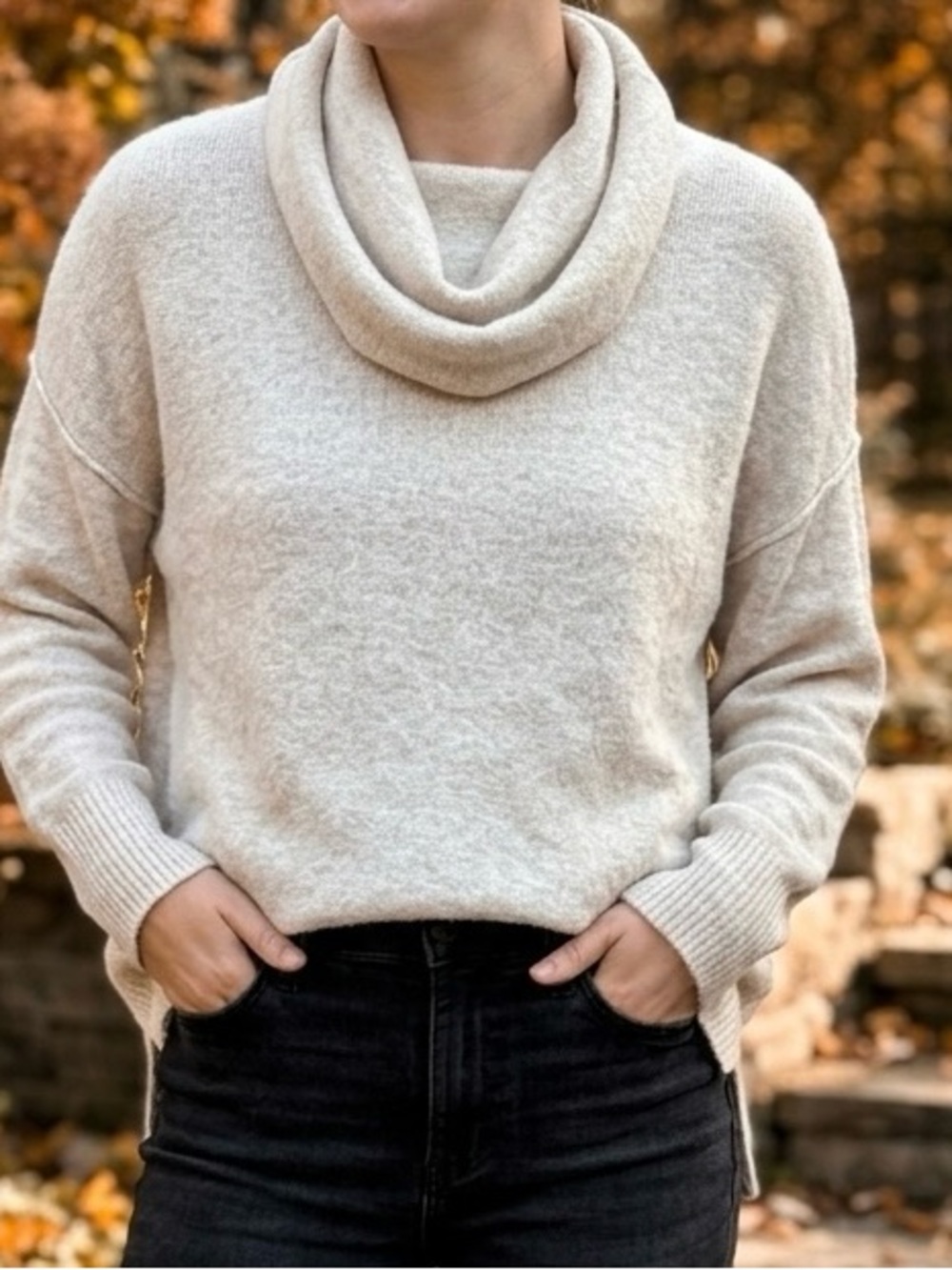 American Eagle Outfitters Women's Light Beige Cowl Neck Sweater